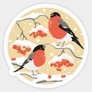 Bullfinches on rowan branches Sticker